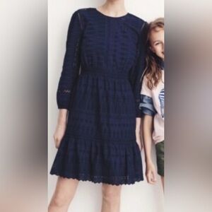 J. Crew Navy Eyelet Lace Flutter Hem Cotton Dress Size 10T Prairie Cottagecore
